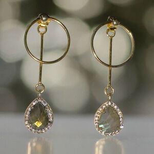 Labradorite Gold Over Sterling Teardrop Halo Post Dangle Earrings